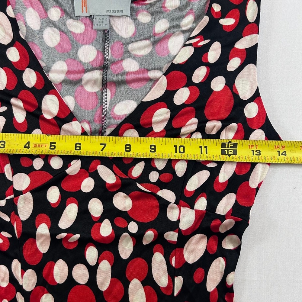 M Missoni Dress Womens 4 Black Red Polka Dot V Neck Jersey Midi Made in Italy - Picture 7 of 9